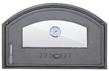 Sellon24® Backofentür 700x460 Gusseisen Ofentür Kamin Pizzaofentür (Rechtstür, Mit Thermometer)