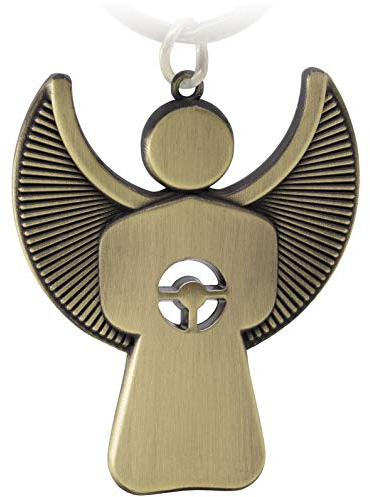 FABACH Schutzengel Schlüsselanhänger Pikto mit Lenkrad - Edler Engel Anhänger aus Metall in mattem Bronze - Geschenk Glücksbringer Auto Führerschein - Fahr vorsichtig