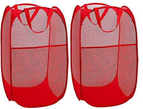 WD&CD Faltbarer Wäschekorb Rot 35 * 35 * 61 cm(2-Stück), Wäscherei Storage Basket Schmutziger Korb Ablagekorb Eimer Runde Lagerung für Home Organizer Kinderzimmer