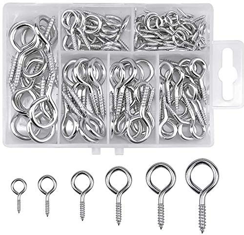 100 Pieces Eye Screw Hooks, Nickel Plated Metal Screw-in Hook, Eye Screw Bolts, for Hang Cups, Lights, Curtains, Ropes, Chains