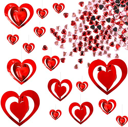 UFLF Heiratsantrag Deko Set, 16 × Herz Girlande Rot Herz Banner Hängende Deko + 200 Acryl Herzen Streudeko Tischdeko für Valentinstag Hochzeit Heiratsantrag Ideen Partydeko