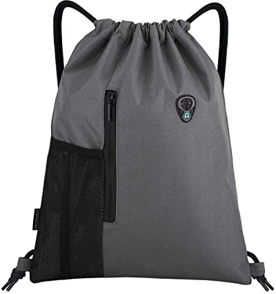 LIVACASA Mochilas de Cuerdas Mujer Hombre Toma USB para Auriculares con Bolsillos Mallas para Botellas Tela Oxford Bolsa de Cuerdas Mochilas Impermeables para Yoga Gimnasio Deportes Gris