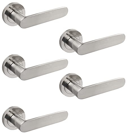 Emuca - Internal Door Handles, Batch of 5 Sets of Internal Door Handles with D.50 mm (1,96 inch) Rose, Aluminium, Satin Nickel.