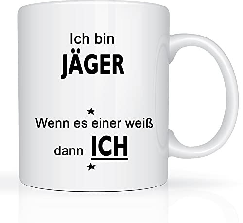 Print-Klex Berufstasse mit Jäger Motiv Bedruckt Jäger Tasse für Beruf Geschenk Kaffeebecher Geschenktasse Teetasse Arbeitstasse Arbeitsbecher mit Druck 330ml Beruf Tasse