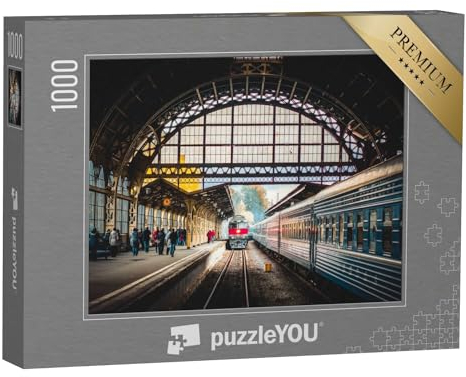 puzzleYOU: Puzzle 1000 Teile „Zugeinfahrt in den Bahnhof“ – aus der Puzzle-Kollektion Eisenbahn, Lokomotive