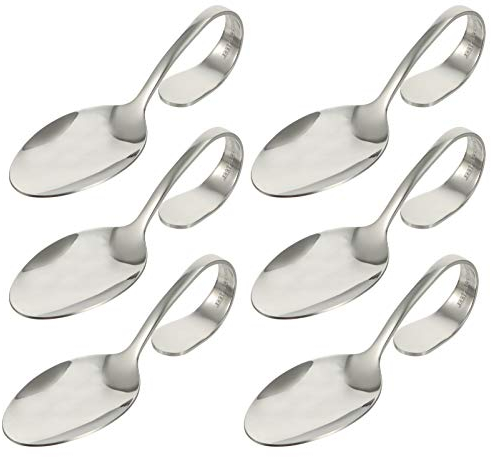 Lot de 6 cuillères à poignée incurvée en acier inoxydable pour apéritif, café, expresso, dessert, crème, dessin, soupe