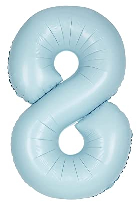 Unique Party 13898 - Riesenzahl 8 Luftballon - 86 cm - Matt Hellblau