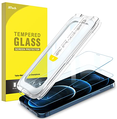 JETech One Touch Install Screen Protector for iPhone 12 Pro Max 6.7-Inch, Full Coverage Tempered Glass Film, Auto Alignment Tool Kit, HD Clear, 2-Pack