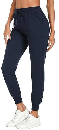 Irdcomps Pantalon de Jogging Femme Coton Pantalon de Sport Bas de Survêtement Pants Décontracté Couleur Unie avec Poches Pantalon de Yoga Pantalon de Loisirs pour Running Fitness Bleu Foncé L
