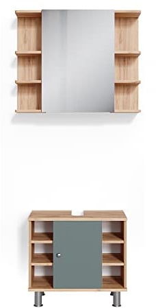 Vicco Badmöbel-Set Fynn, Badezimmerschrank-Set, Grün/Goldkraft Eiche, 2 Teile