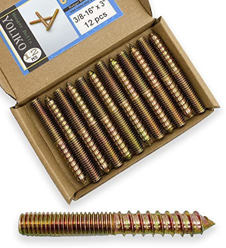 Yoliko 12 bulloni per sospensione, da 0,95 a 40,6 cm x 7,6 cm, bulloni a doppia testa da 0,95 cm, viti autofilettanti per legno, viti a doppia vite filettate, bulloni lunghi 75 mm