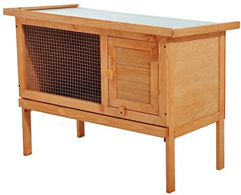 Pawhut Cage pour Lapin clapier sur Pied avec Toit ouvrant Porte verrouillable tiroir à déchets Coulissant Bois de Sapin traité dim. 90L x 45W x 65H cm Bois Naturel et Vert