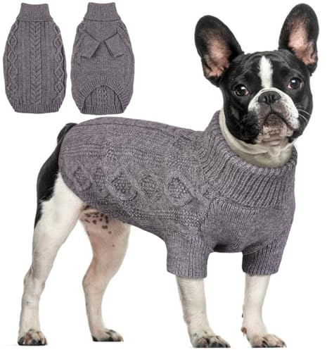 Hjumarayan Hundepullover mit Geschirröffnung – Warmer Strick Hundepulli für kalte Wintertage, Bequeme Hundekleidung für kleine bis große Hunde, weicher Winterpullover gegen Kälte & Wind (Grau M)