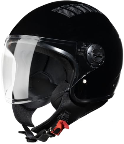 VINZ Como Jethelm mit Visier ECE 22.06 Zertifiziert | Roller Helm Mopedhelm Für Motoroller & Vespa | Herren & Damen | Motorradhelm in XS-XL | Erhältlich in 4 Farben - Schwarz