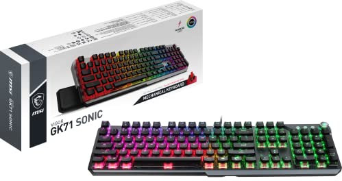 MSI Vigor GK71 Sonic Red ES - Teclado mecánico Gaming, Interruptor Sonic Red, reposamuñecas Smart Dual Touch Incluido, Mystic Light, Center, QWERTY Español