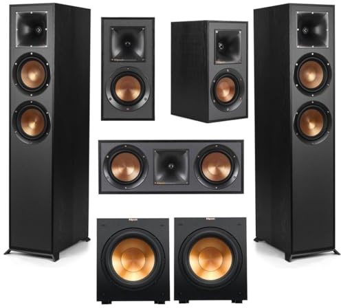 Klipsch Reference 5.2 Home Theater Pack with 2X R-620F Floorstanding Speaker, 12SW Subwoofer, 52C Center Channel and -41M Bookshelf, Black