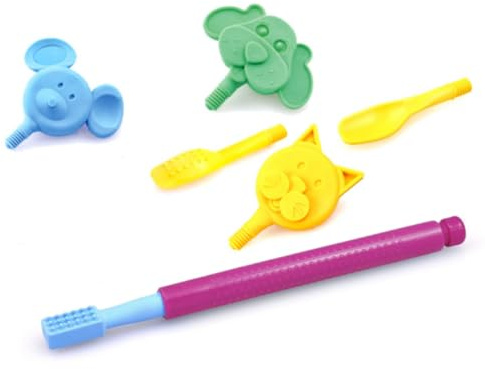 ARK® Z-Vibe Vibrator Kunststoff im Essen Starter-Set mit 6 Aufsätzen - Einstieg zum ARK Z-Vibe, sensorische Stimmulation im Mund, bei Sprachproblemen (magenta)