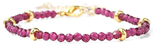 LCDIUDIU Armband Herren,Naturstein Rubin Kristall Armband Mode Facettierte Goldene Perlen Charme Verstellbares Armband Yoga Energie Edelsteine Perlen Armreif Schmuck Für Frauen Männer Geschenk