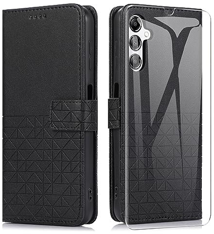 MOONESS Cover per Samsung Galaxy A14 4G / 5G con Vetro temperato,Custodia a Libro in Pelle Flip Portafoglio Case per Samsung Galaxy A14 4G / 5G - Nero