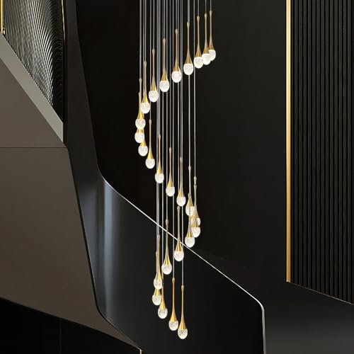 ZenithBeam 350 cm / 350 cm Foyer Eingangskronleuchter aus Kristall, großes Wohnzimmer, 26 Lichter, Treppe, goldfarben, Anhänger, Deckenleuchte, Kristall, Säule, Kronleuchter, Dachboden, dimmbar, 2700