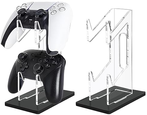 FYY Game Controller Holder 2 Tiers - Universal Dual Controller Stand Headphone Holder, Acrylic Black Controller Display Stand Compatible with Nintendo Switch Xbox PS5 PS4, Desk Mounts for Controller