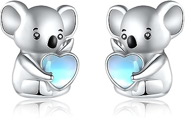 VENACOLY Koala Ohrringe Sterling Sliver Herz Mondstein Ohrstecker Koala Geschenke für Frauen Mädchen