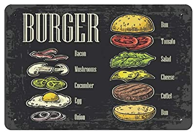 Hamburger Zinn Metall Vintage Eisen Home Bar Wanddekoration Kunstdruck Poster Restaurant Dekor 8x12in (20x30cm)