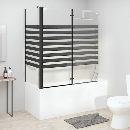Homgoday Duschwand für Badewanne Badewannenfaltwand Duschabtrennung Badewanne Duschtrennwand Duschkabine Faltwand 120x68x130 cm Hartglas Streifen Schwarz