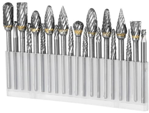 Lot de 20 fraises rotatives en métal dur avec double coupe pour Dremel - Avec foret à tige 1/8 - Pour le travail du bois, la sculpture, le polissage du métal