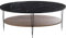 DRW Ovaler Couchtisch mit Ablage aus Holz und Metall in Schwarz, Marmor-Effekt, 109 x 59 x 45 cm, Regal 99 x 49 x 1,8 cm