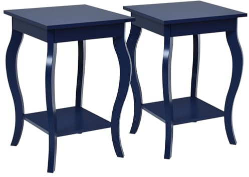 KOMFOTTEU Nachttisch, Kleiner Beistelltisch aus Holz, moderner Nachtschrank für Wohnzimmer Schlafzimmer 40x40x60 cm (2, Blau)