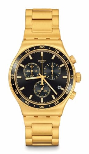 SWATCH Montre analogique pour Homme à Quartz avec Bracelet en Acier Inoxydable YVG418G, Or