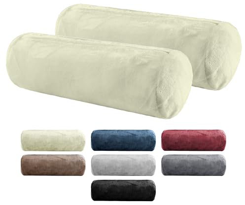 BaSaTex 2er Pack Nackenrolle Kissenbezug 15x40 Cashmere Touch | Nackenrollenhülle Öko-Tex Zertifiziert | 100% Mikrofaser Plüsch | Farbe: Wollweiss