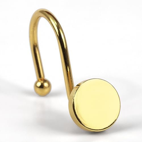 Brass Gold Shower Curtain Hooks: Round Button Design Rustproof Heavy Metal Shower Curtain Rings for Bathroom - Modern Simple Decorative Shower Curtain Hangers for Shower Rod - Set of 12