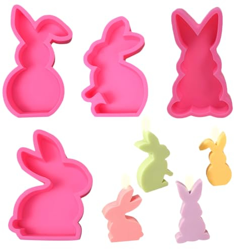 4 Pièces Rose Moules en Silicone en Lapin de Pâques,Moules Lapins de Bougies Pâques,DIY Moules en Silicone de Lapin Moules, pour Savon Fait Main Bougies Parfumées Ornements Artisanaux