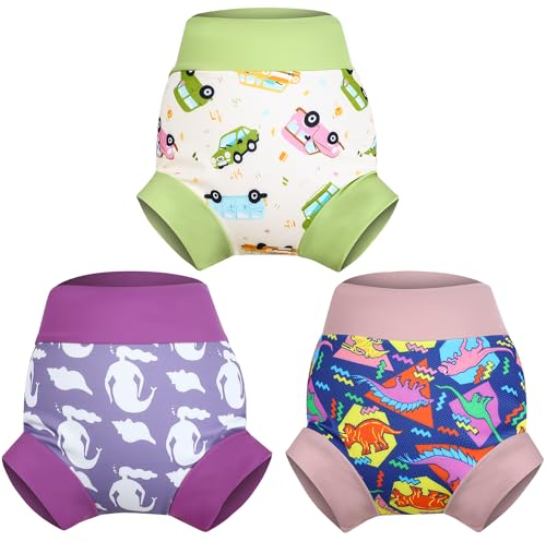 MOEMOE BABY Pannolino da nuoto, Riutilizzabile Costume Contenitivo per Bambini Neonato Neonata,3 pezzi,giallo,S/2T/1-2 Anni