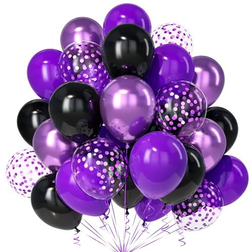 Teselife Palloncini Viola Nero, 30Pezzi Viola Profondo Metallizzato Viola Confetti Palloncino Ragazza Donne Compleanno Anniversario Matrimonio Mascherata Fidanzamento Addio Nubilato Halloween Decora
