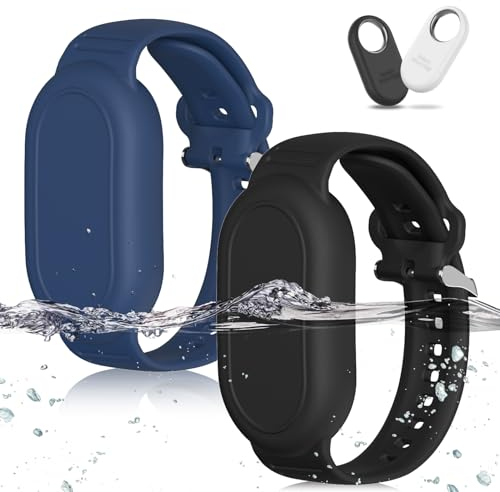 [2 Stück] GPS Tracker Armband für Samsung, Weiches Silikon GPS Tracker Verstecktes wasserdichtes Armband, Das verstellbare Band ist mit dem Samsung Galaxy SmartTag2 (2023) kompatibel - Schwarz+Blau