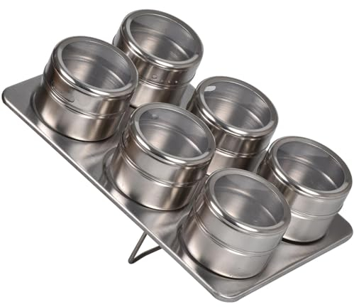 True Face Magnetic Spice Tins - Set of 6 | Stainless Steel Spice Jars | Herb Pots | Seasoning Shakers | Spice Containers with Lid | Spices for Cooking | Jar with Clear Lid | Silver Pots