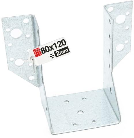 LUN FIX Balkenschuh Typ A 80x120 mm 2,0 mm Balkenverbinder, Holzverbinder | Metallwinkel verzinkt, stabiler Balkenwinkel für Holzbalken, ideal als Balkenhalter für Carport, Pergola und Holzbau