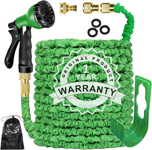 LINGKY Flexibler Gartenschlauch 30m, Wasserschlauch Flexibel mit 8 Sprühmuster, 3/4 & 1/2 Adapter, Dehnbarer Garden Hose Schlauch für Garten, Auto, Waschen und Gießen (37.5M/125FT,Grün)
