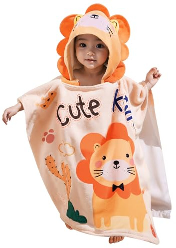 Bebamour Asciugamani con cappuccio per bambini e bambine Asciugamano con cappuccio indossabile per bambini e bambine Asciugamano con cappuccio assorbente per bambini,Lion