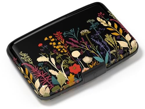 Atufsuat Porte-cartes de crédit pour femme - Portefeuille RFID pour femme - Mini portefeuille en aluminium - Blocage RFID - Carte rigide fine en métal pour femme, Belles fleurs et plantes,