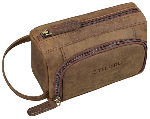 STILORD 'Tony' Vintage Federmäppchen Leder Groß Stifteetui Stiftemappe mit Reißverschluss Vintage Federmappe Kosmetiktasche Schlamper-Mäppchen Etui Echtleder, Farbe:zamora - braun