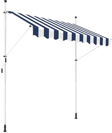 home Trends Klemmmarkise Balkonmarkise ohne Bohren - Einfache Montage,Höhenverstellbar, Sonnenschutz für Mietwohnungen und Balkone 250/300/350 cm x 130cm (Blau-Weiß gestreift, 300 x 130 cm)