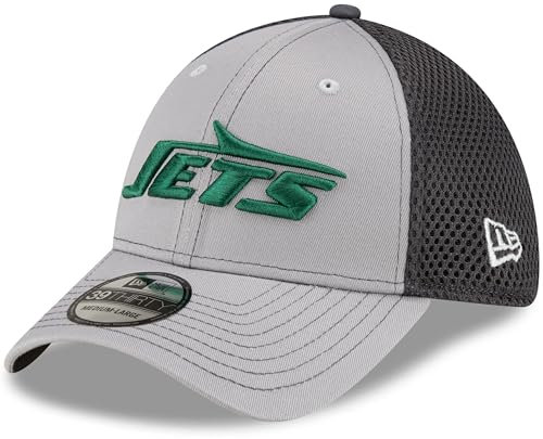 New Era NFL Grayed Out Neo 39Thirty Stretch Flex Fit Hat Cap, New York Jets New Logo, S-M
