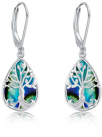 DAYLINLOVE Tree of Life Earrings 925 Sterling Silver Abalone Shell Tree of Life Jewellery Gifts for Women