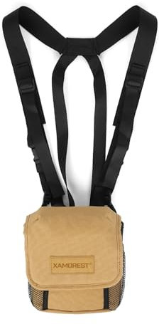 XAMOREST Universal-Fernglas-Tasche, Fernglas-Geschirr für die Jagd, mit verstellbaren Schultergurten, 2 Netztaschen für Wandern, Jagd, Rucksackreisen, Outdoor-Reisen (Khaki)