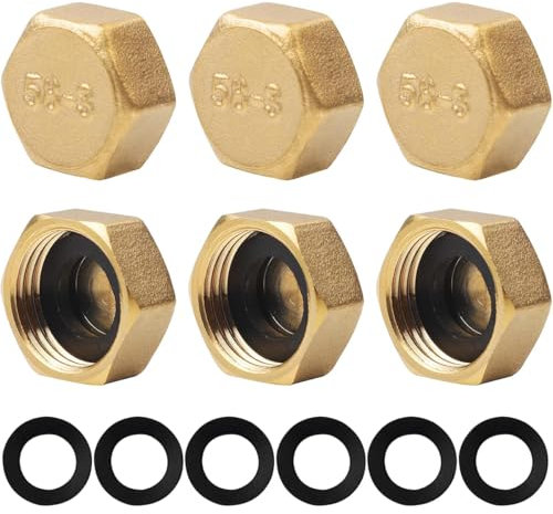 6PCS Brass Blanking Cap 0.5 inch Female Blanking Stop Cap Brass Blanking Nut Cap Female with Sealing Washer for Radiator Valve Pipe Fittings
