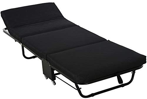 HOMCOM Cama Plegable 184x65 cm con Colchón Cama Abatible con Cabecera Ajustable en 5 Niveles Ruedas Universales y Estructura de Metal Carga Máx. 120 kg Negro